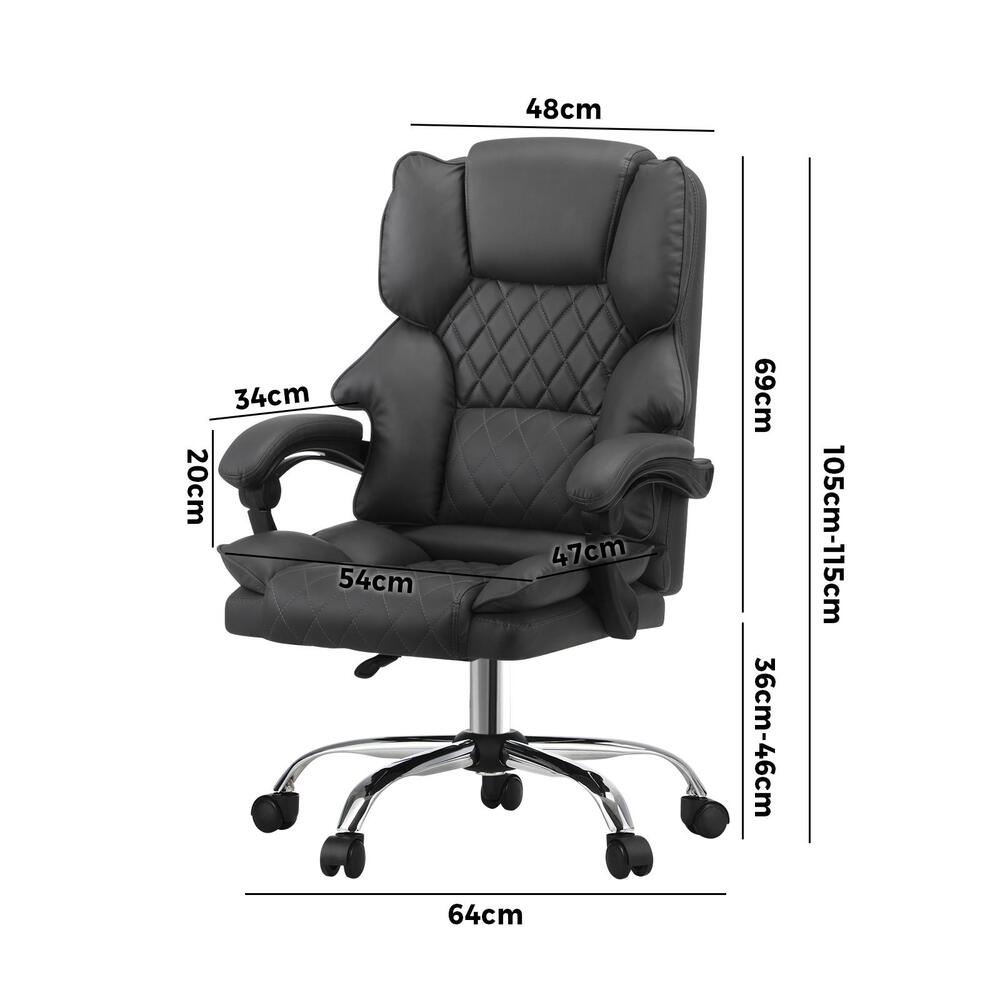 Massgae Office Chair Computer Racer PU Leather Seat Recliner Grey