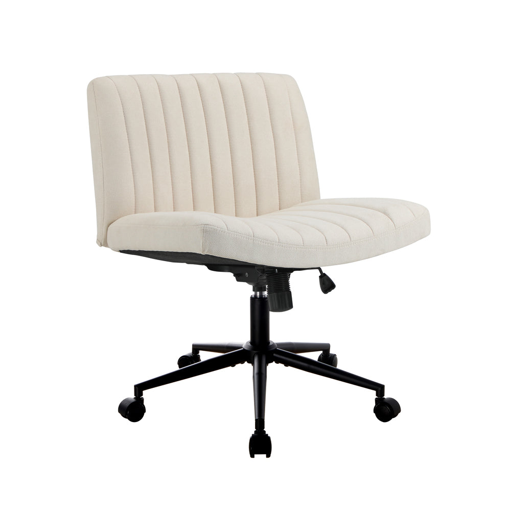 Mid Back Office Chair Wide Seat with Wheels Linen Beige/Grey