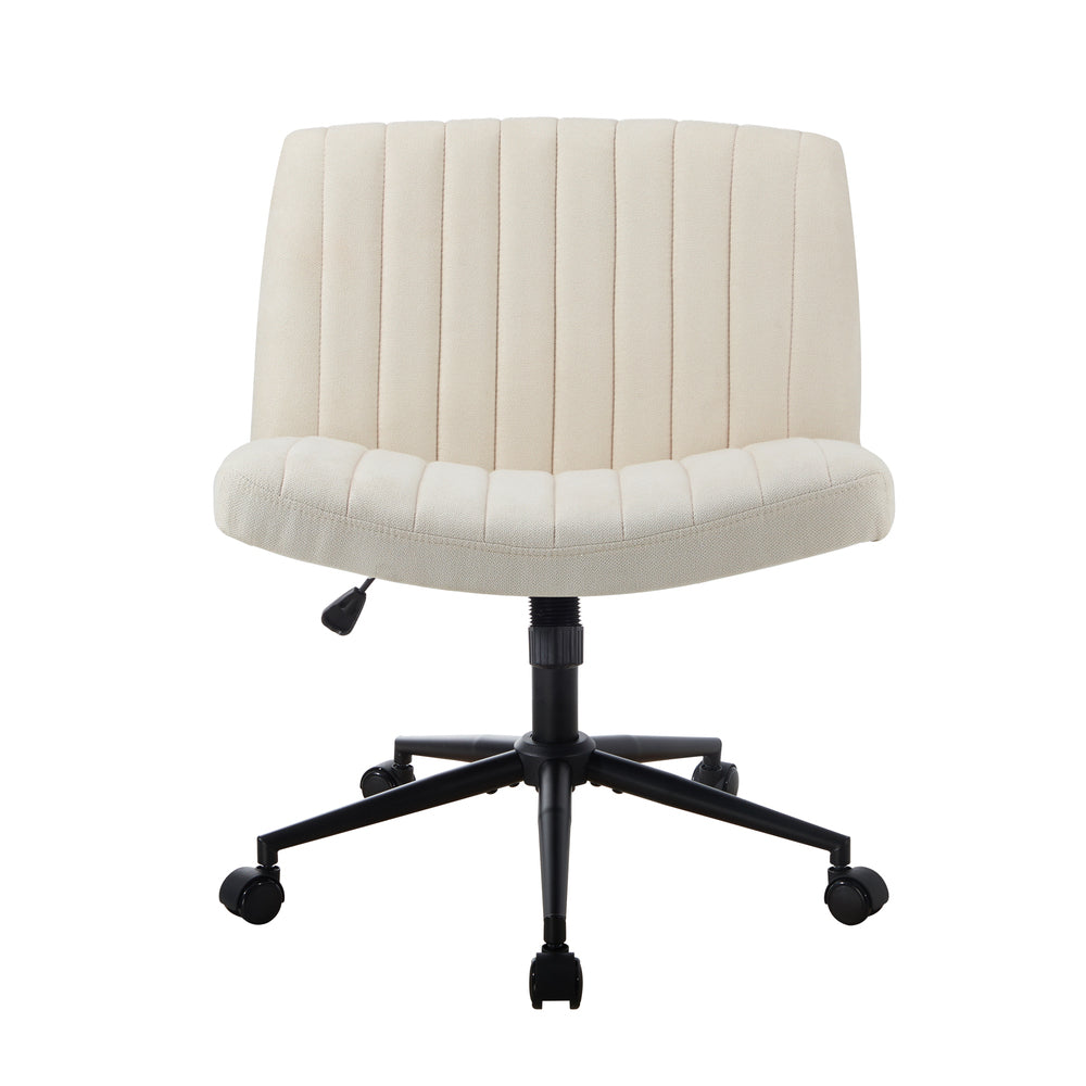 Mid Back Office Chair Wide Seat with Wheels Linen Beige/Grey