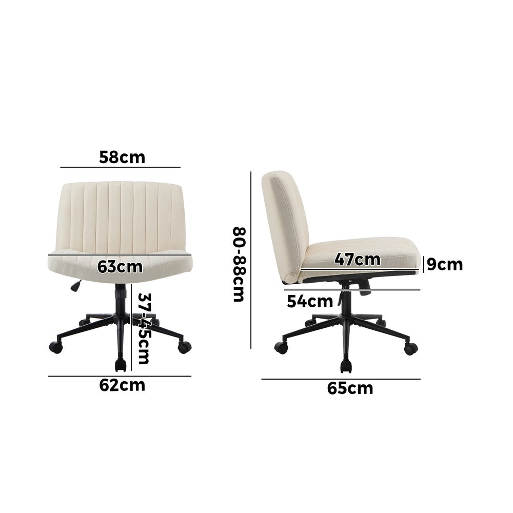 Mid Back Office Chair Wide Seat with Wheels Linen Beige/Grey