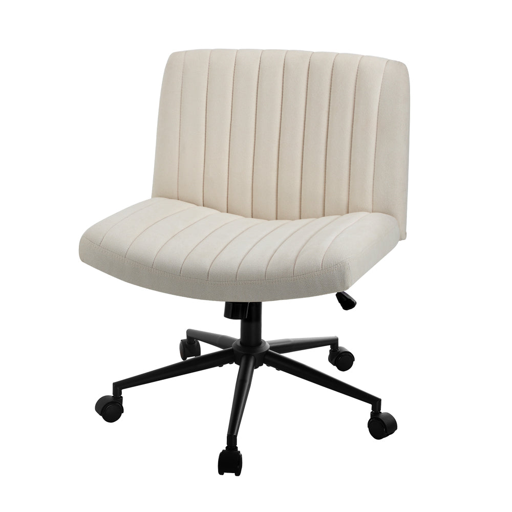 Mid Back Office Chair Wide Seat with Wheels Linen Beige/Grey