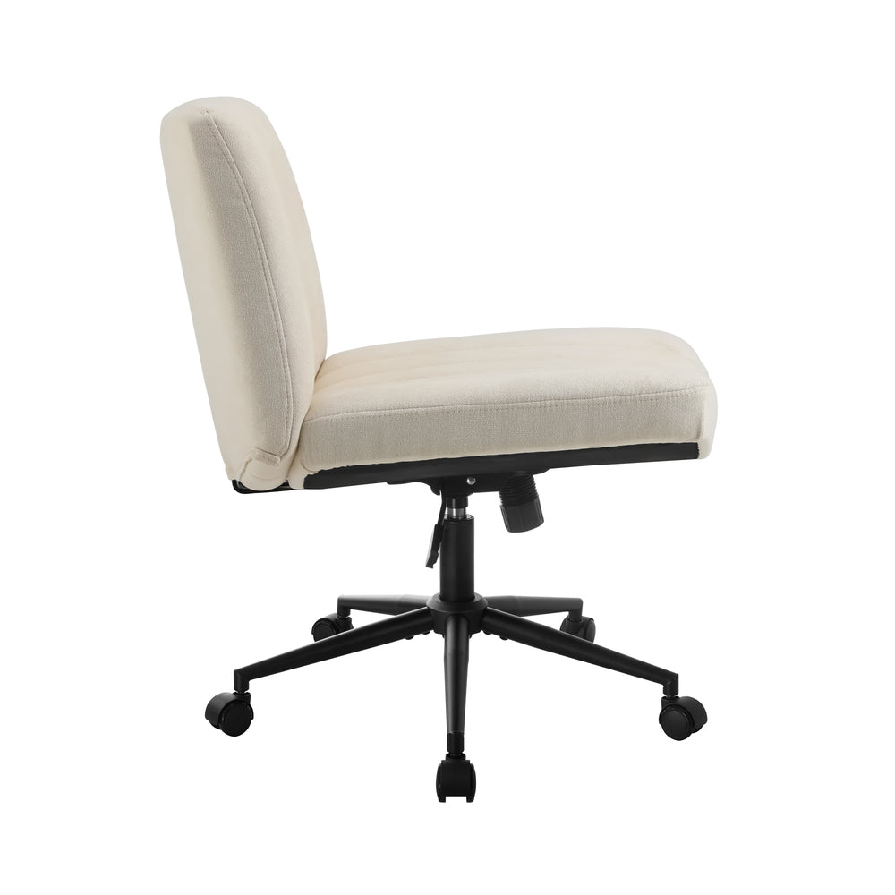 Mid Back Office Chair Wide Seat with Wheels Linen Beige/Grey