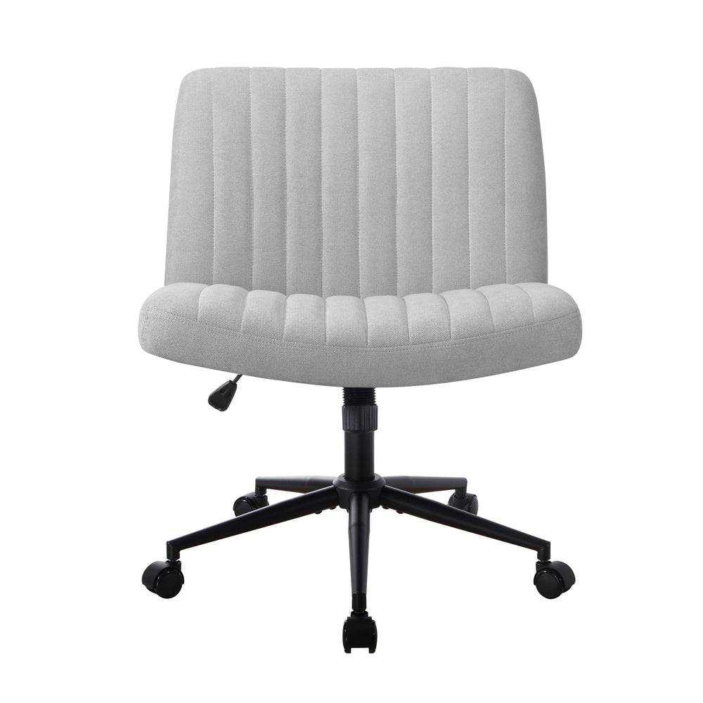 Mid Back Office Chair Wide Seat with Wheels Linen Beige/Grey