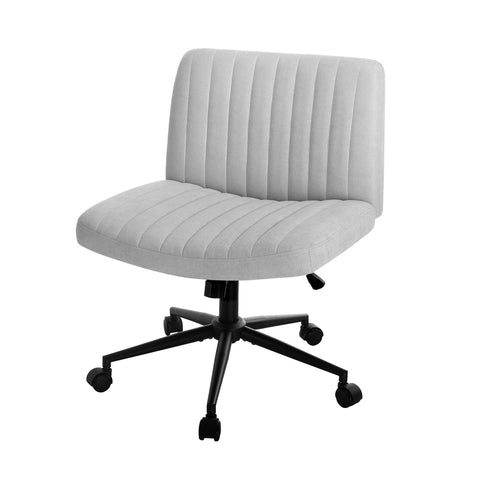 Mid Back Office Chair Wide Seat with Wheels Linen Beige/Grey