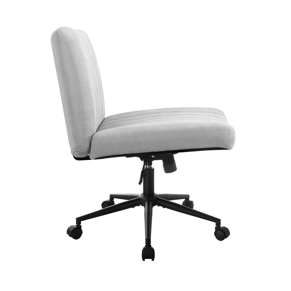 Mid Back Office Chair Wide Seat with Wheels Linen Beige/Grey