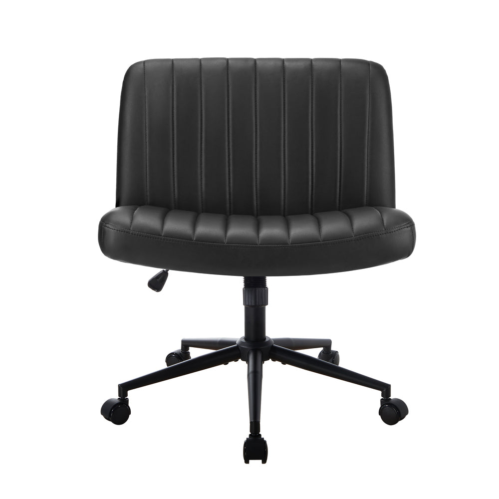 Mid Back Office Chair Wide Seat with Wheels Leather Black/Brown