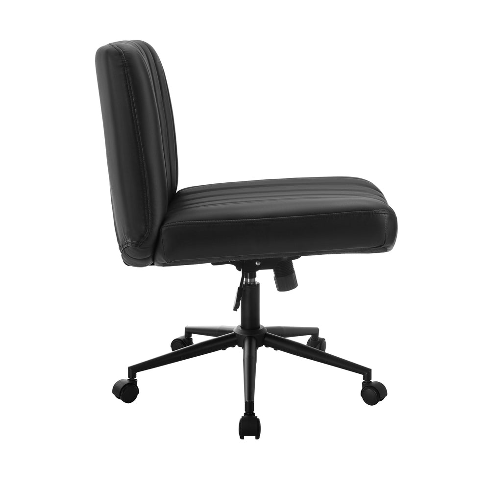 Mid Back Office Chair Wide Seat with Wheels Leather Black/Brown