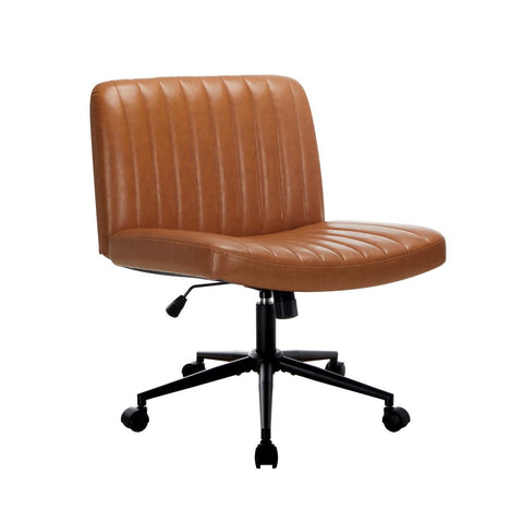 Mid Back Office Chair Wide Seat with Wheels Leather Black/Brown