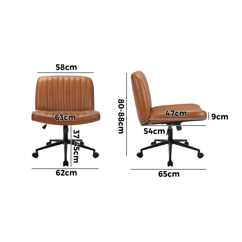 Mid Back Office Chair Wide Seat with Wheels Leather Black/Brown