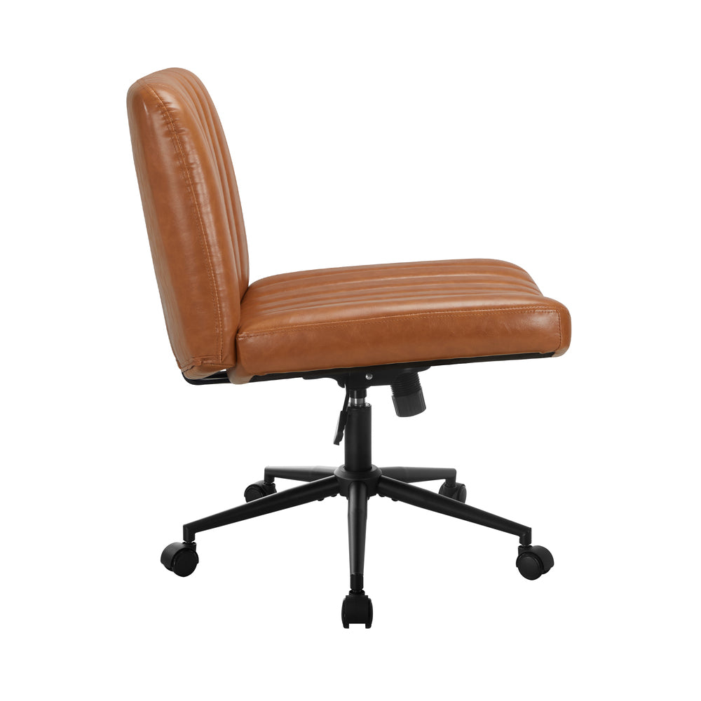 Mid Back Office Chair Wide Seat with Wheels Leather Black/Brown