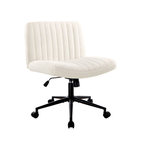 Mid Back Office Chair Wide Seat with Wheels Sherpa White