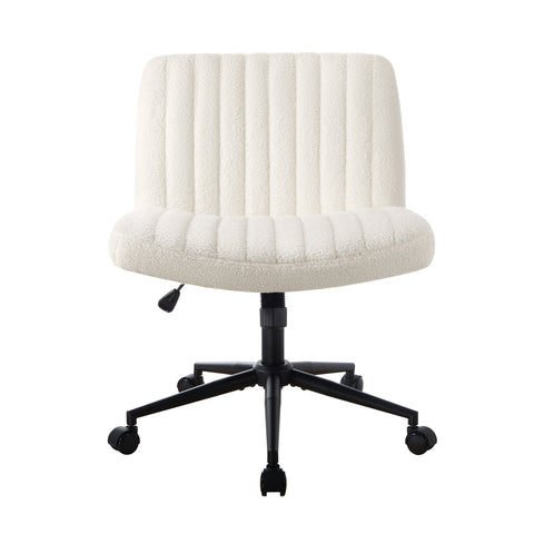 Mid Back Office Chair Wide Seat with Wheels Sherpa White