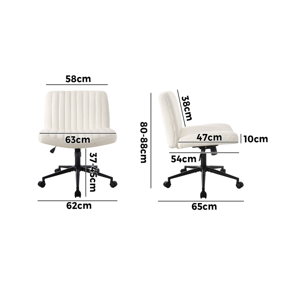 Mid Back Office Chair Wide Seat with Wheels Sherpa White