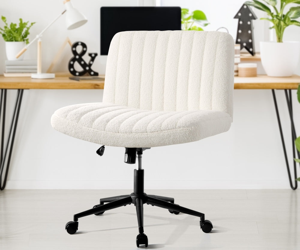 Mid Back Office Chair Wide Seat with Wheels Sherpa White