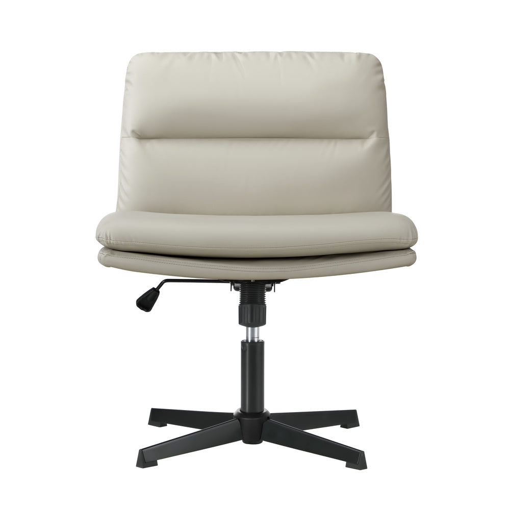 Mid Back Armless Office Chair Wide Seat Leather Beige/Black