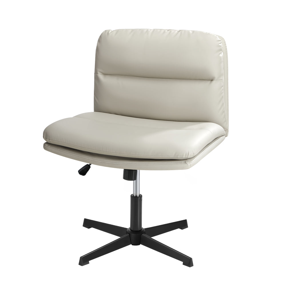 Mid Back Armless Office Chair Wide Seat Leather Beige/Black