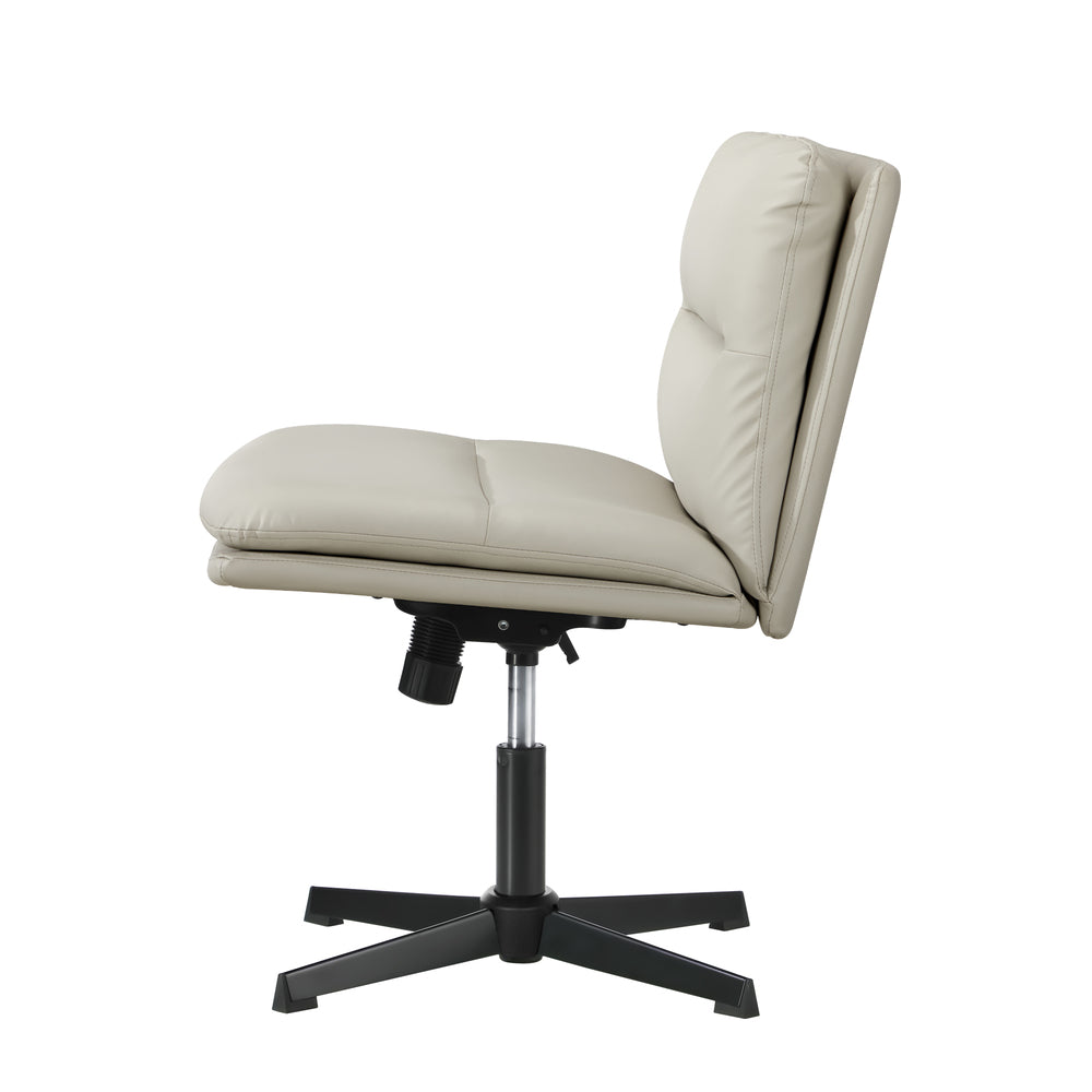 Mid Back Armless Office Chair Wide Seat Leather Beige/Black