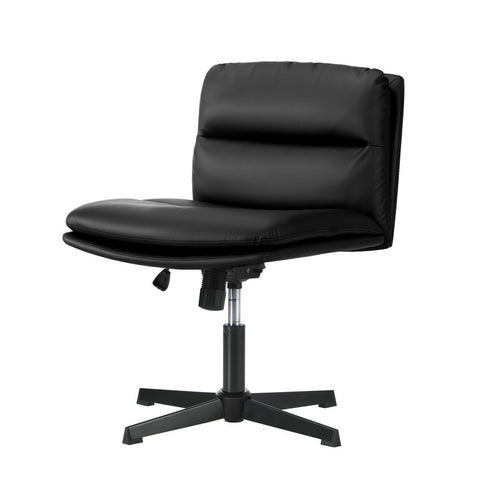 Mid Back Armless Office Chair Wide Seat Leather Beige/Black
