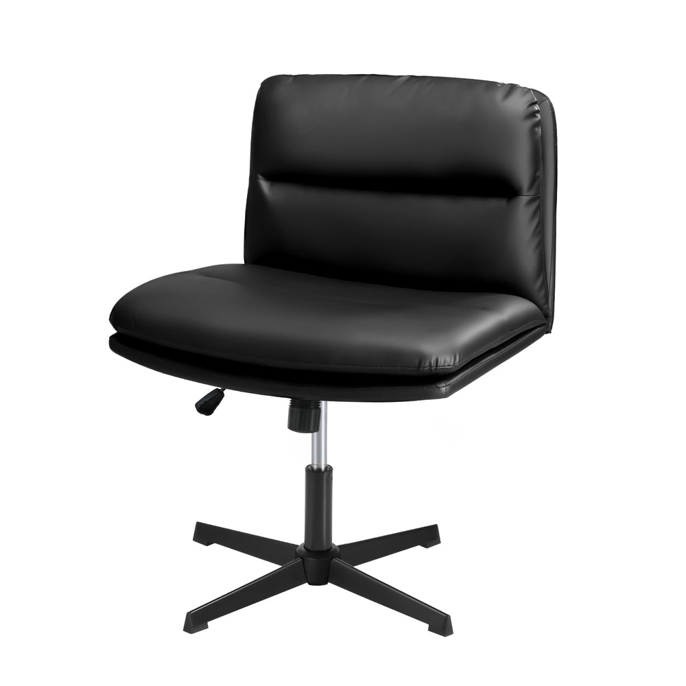 Mid Back Armless Office Chair Wide Seat Leather Beige/Black