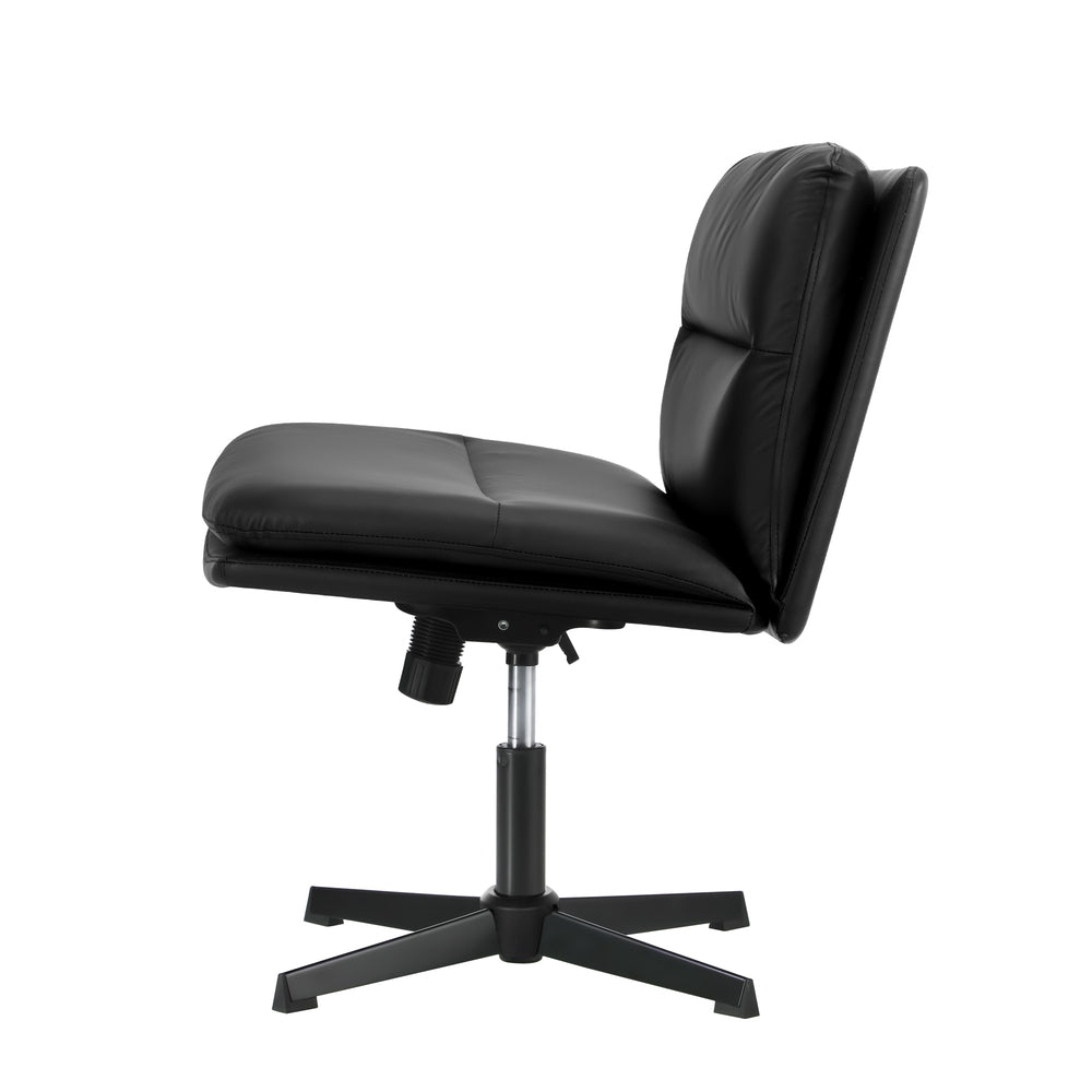 Mid Back Armless Office Chair Wide Seat Leather Beige/Black