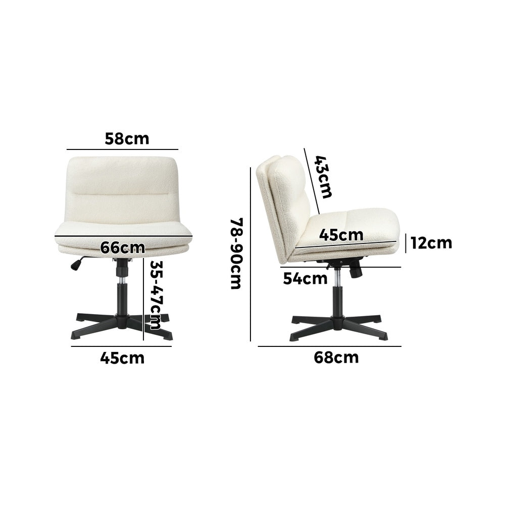 Mid Back Armless Office Chair Wide Seat Boucle White