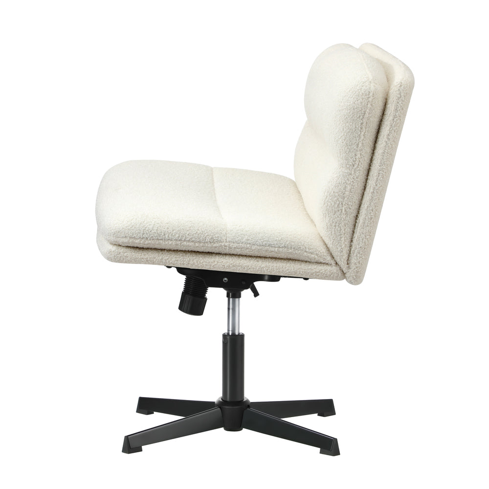 Mid Back Armless Office Chair Wide Seat Boucle White