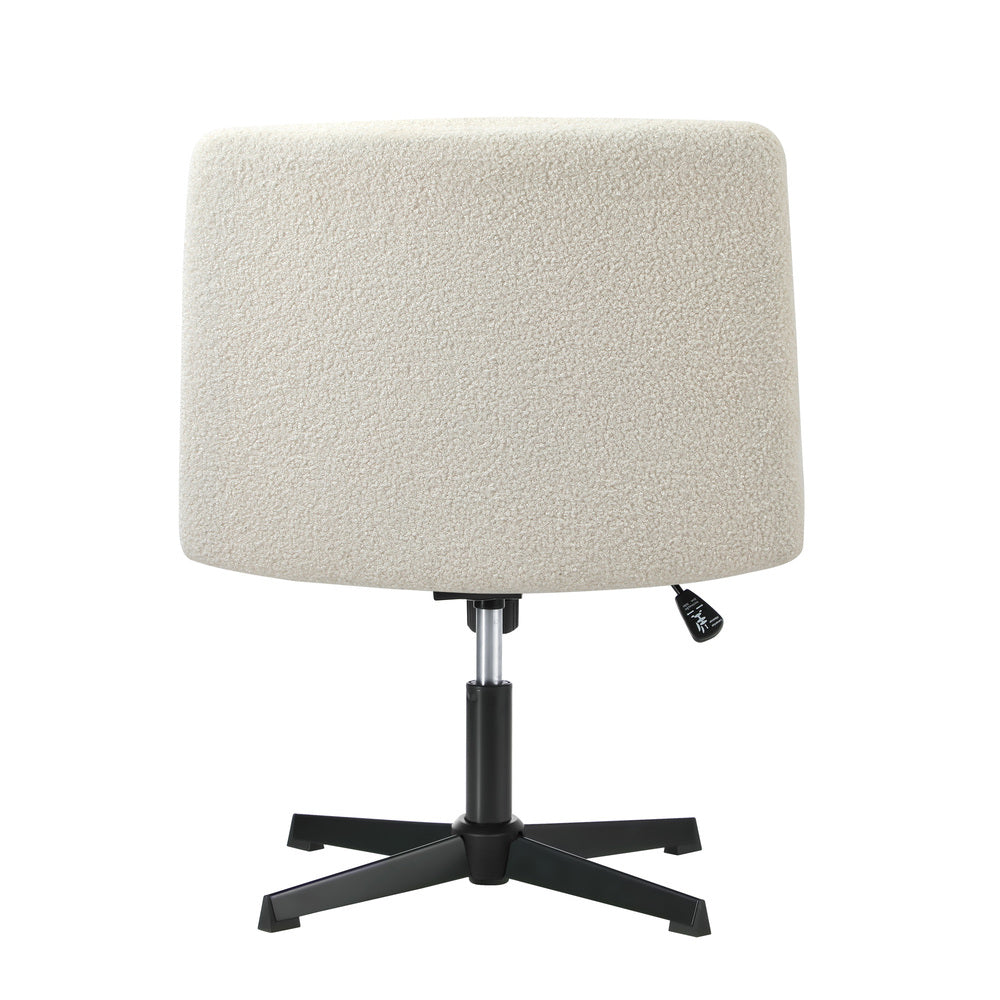 Armless Office Chair Wide Seat Boucle White with Wheels