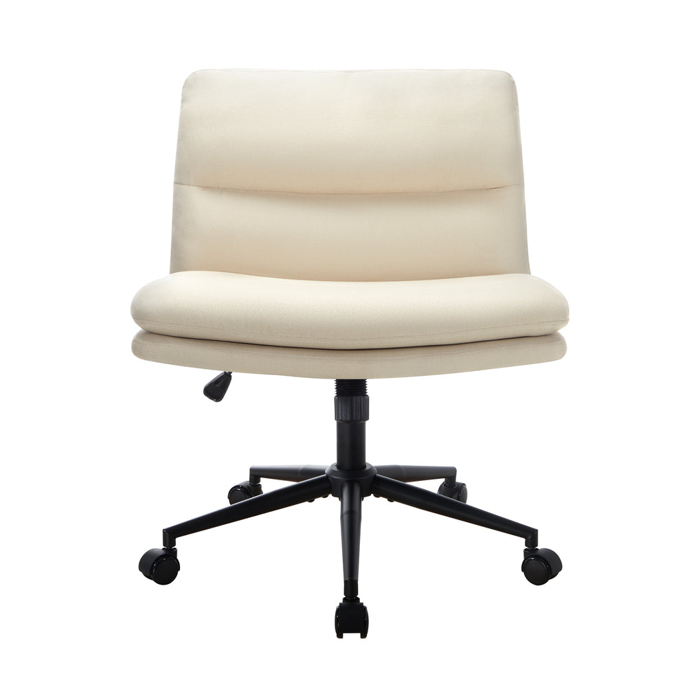 Mid Back Office Chair Wide Seat Linen Beige/Grey with Wheels