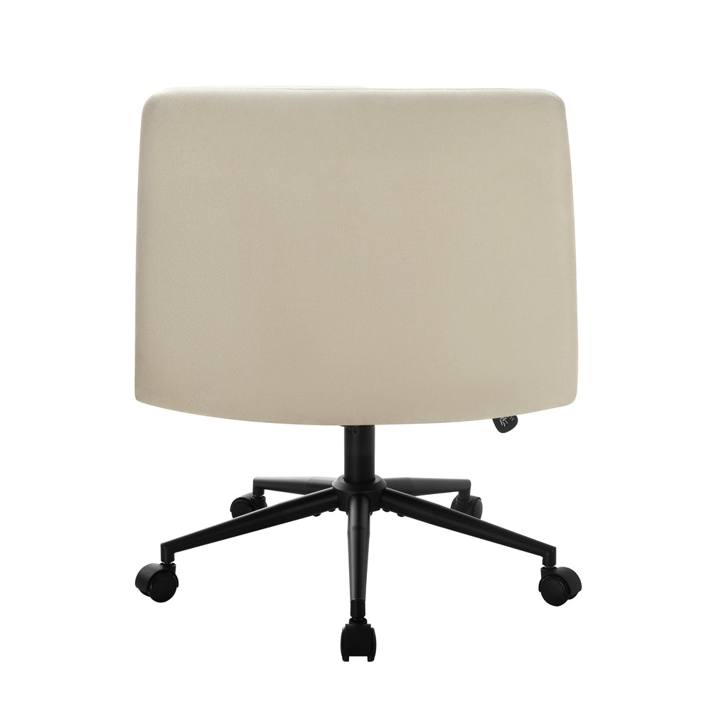 Mid Back Office Chair Wide Seat Linen Beige/Grey with Wheels