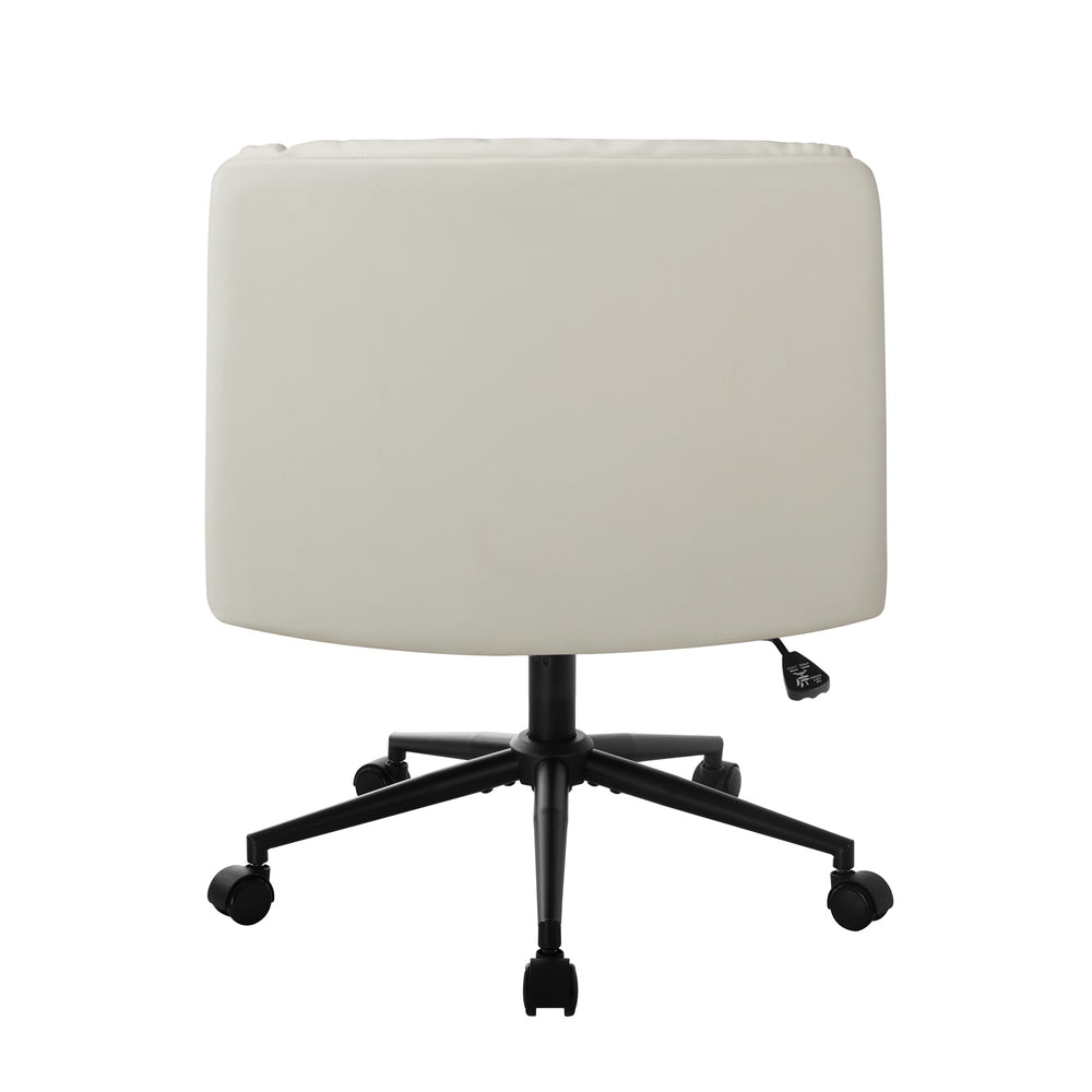 Mid Back Office Chair Wide Seat Leather Beige with Wheels