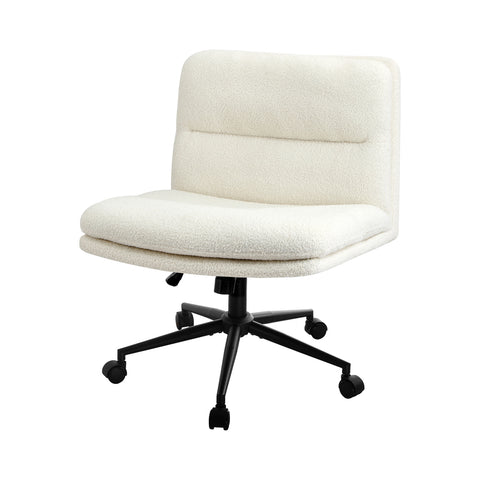 Mid Back Armless Office Chair Wide Seat Boucle White