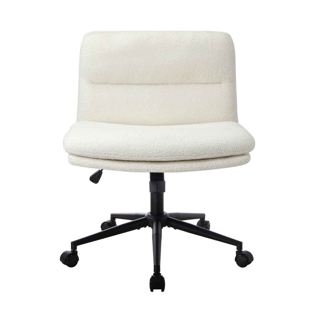 Mid Back Armless Office Chair Wide Seat Boucle White