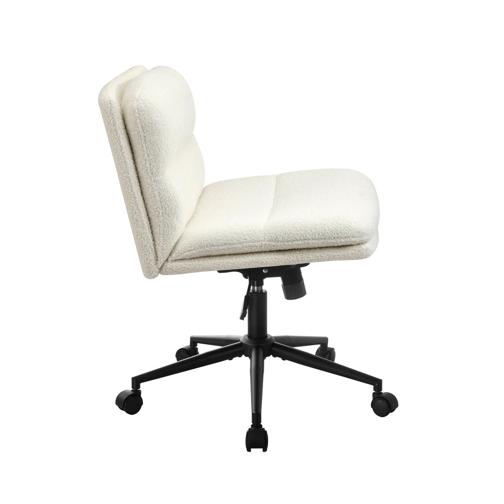 Mid Back Armless Office Chair Wide Seat Boucle White