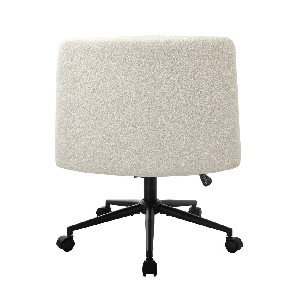 Armless Office Chair Wide Seat Boucle White with Wheels