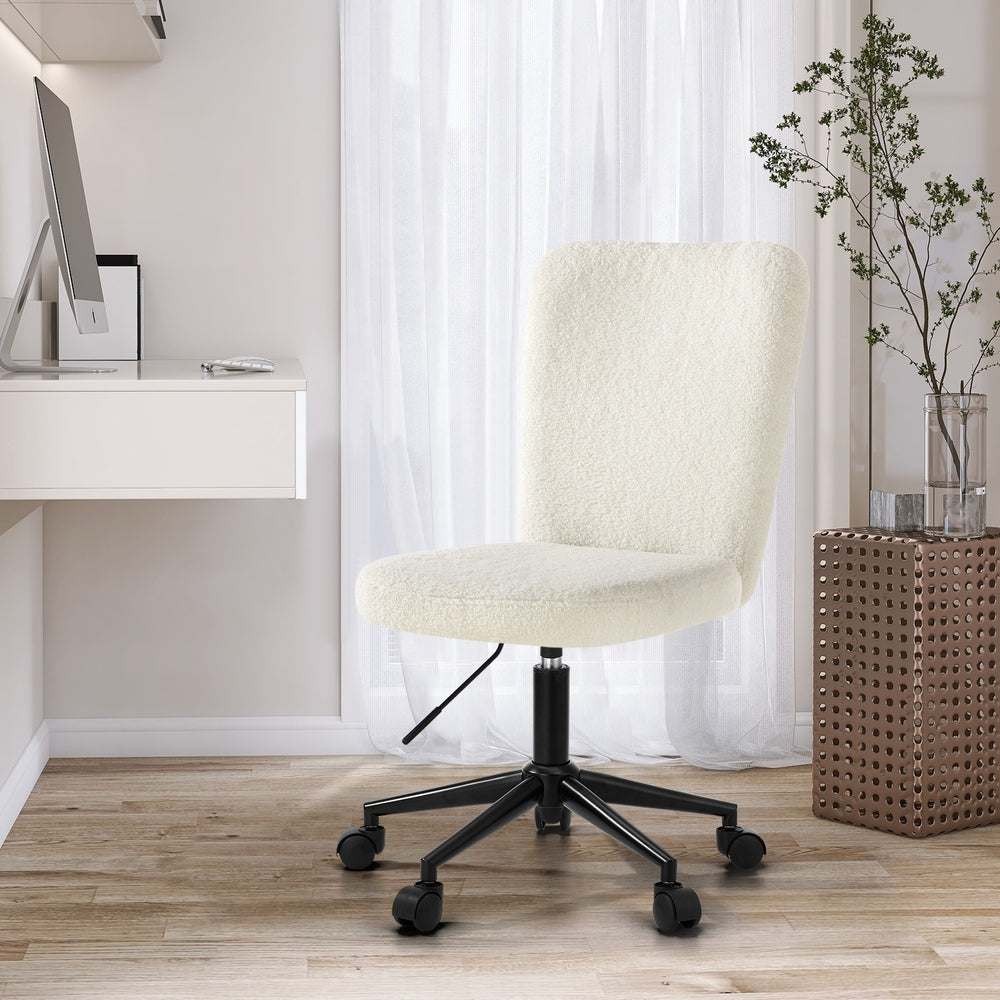 High Back Armless Office Chair Boucle White&Black