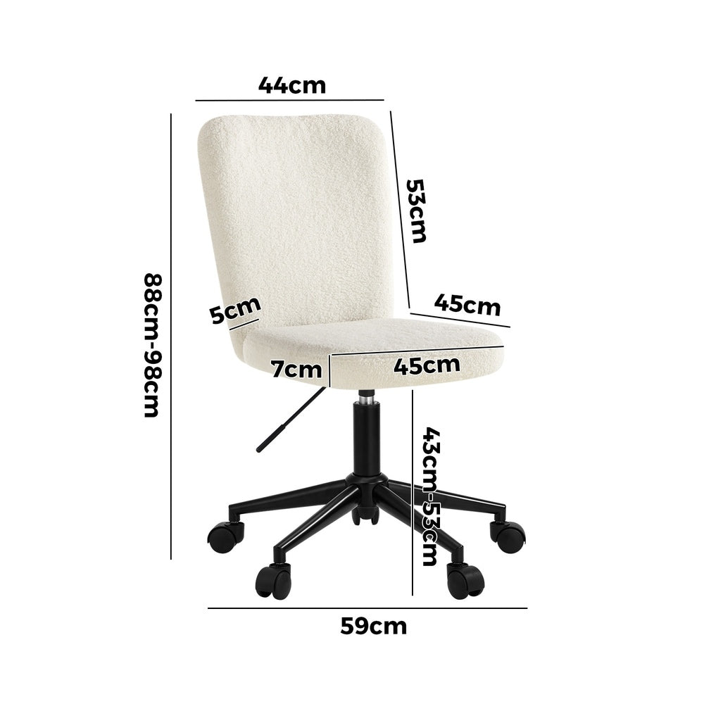 High Back Armless Office Chair Boucle White&Silver