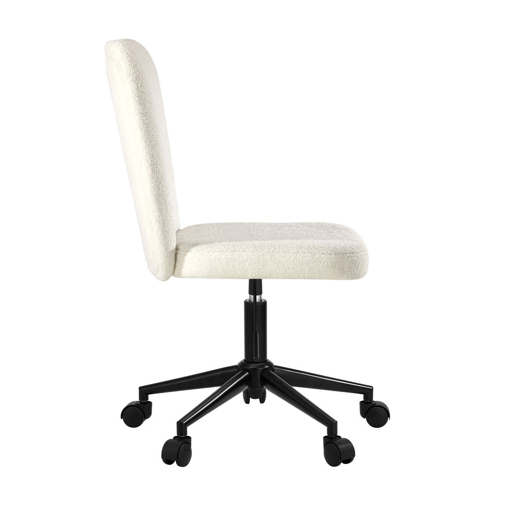 High Back Armless Office Chair Boucle White&Silver