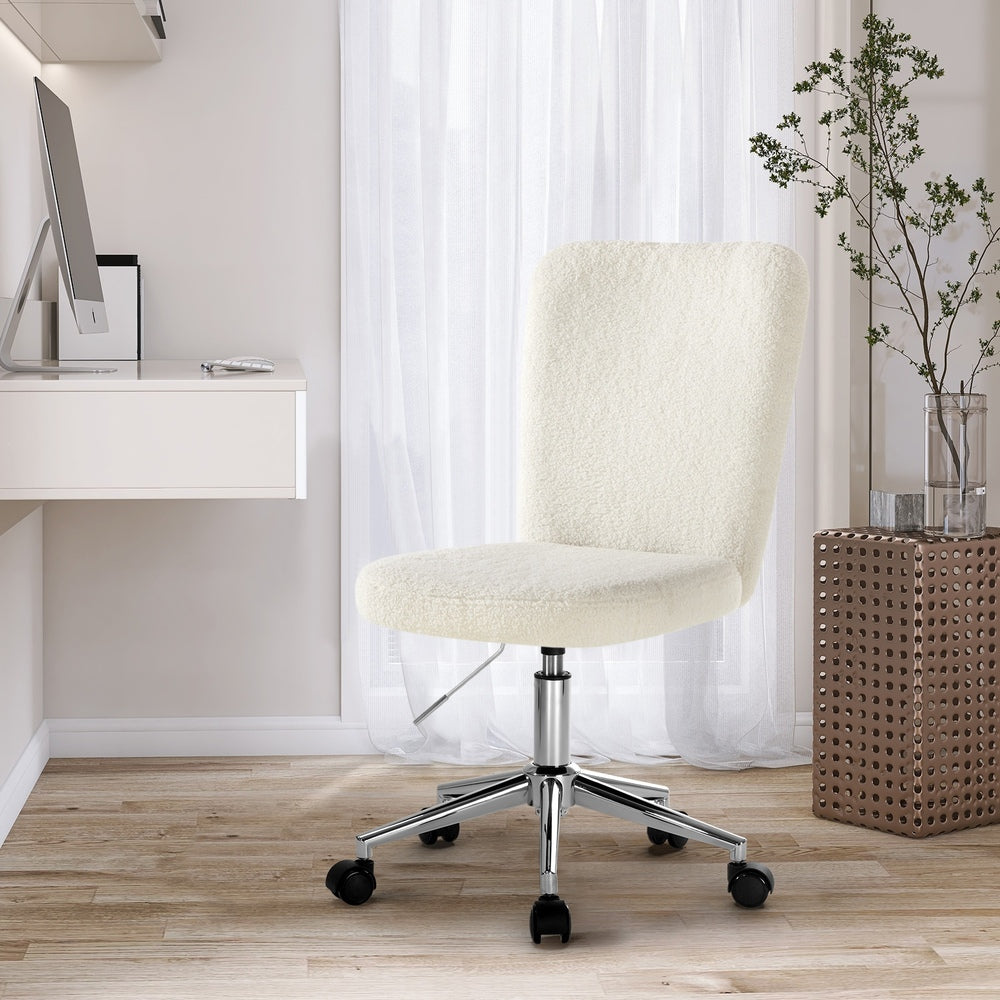 High Back Armless Office Chair Boucle White&Silver