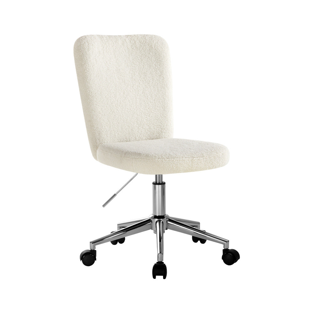 High Back Armless Office Chair Boucle White&Silver