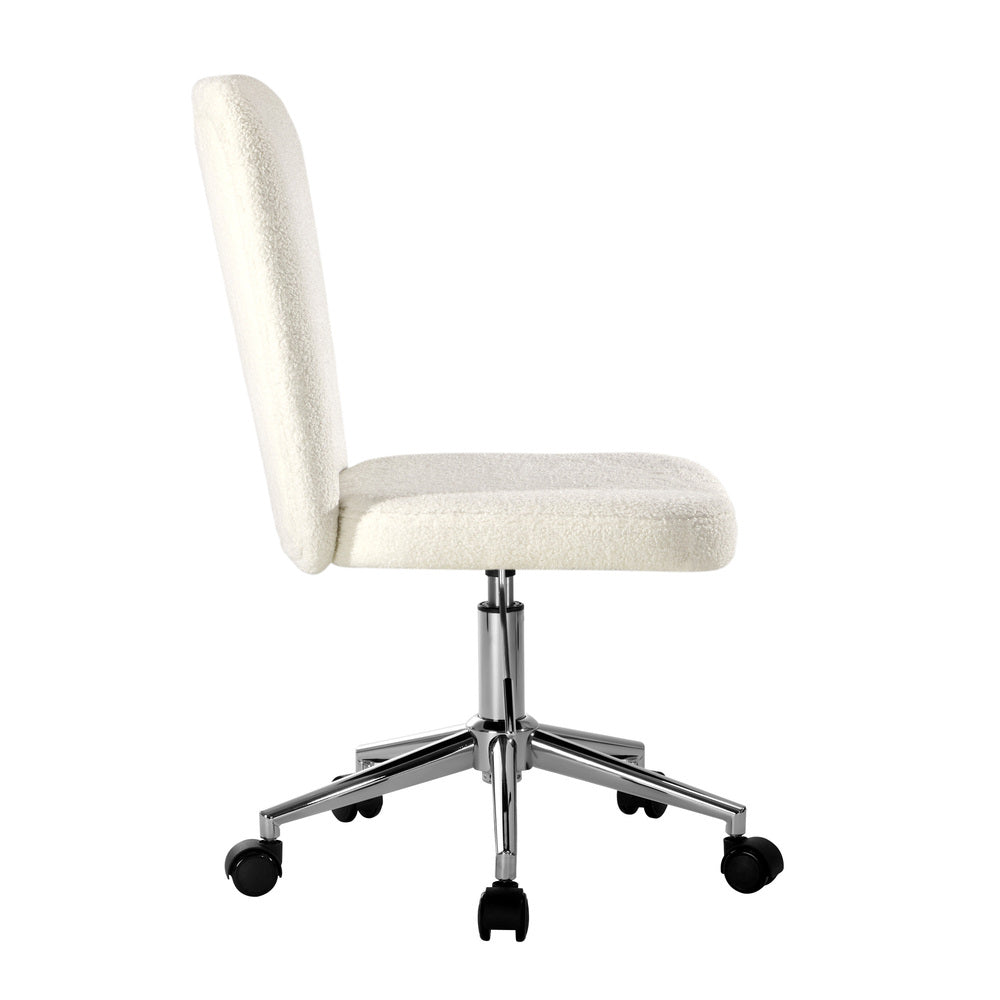 High Back Armless Office Chair Boucle White&Silver