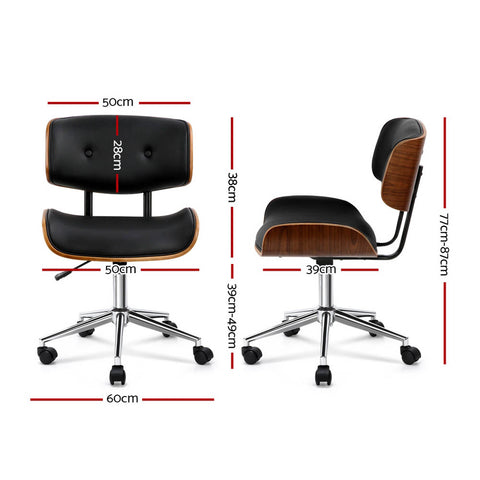 Wooden Office Chair Leather Seat Black