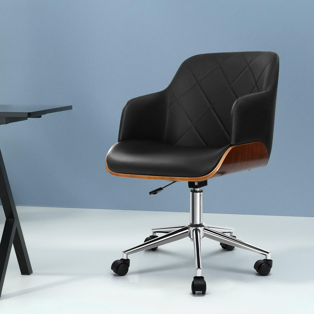 Wooden Office Chair Fabric Seat Black