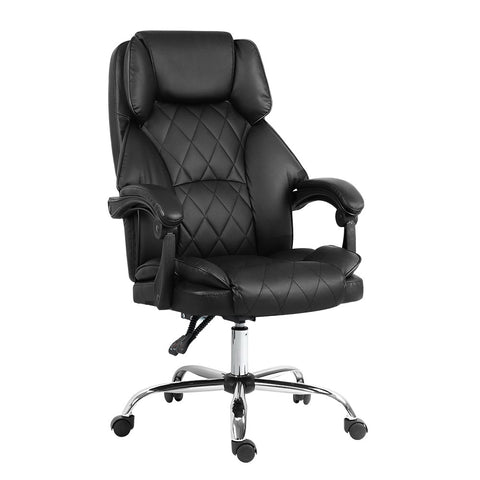 Executive Office Chair Leather Recliner Black