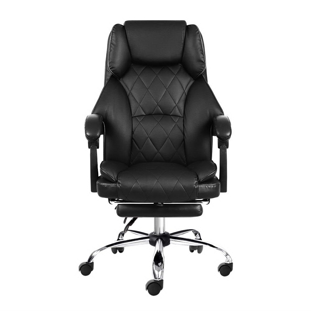 Executive Office Chair Leather Footrest Black