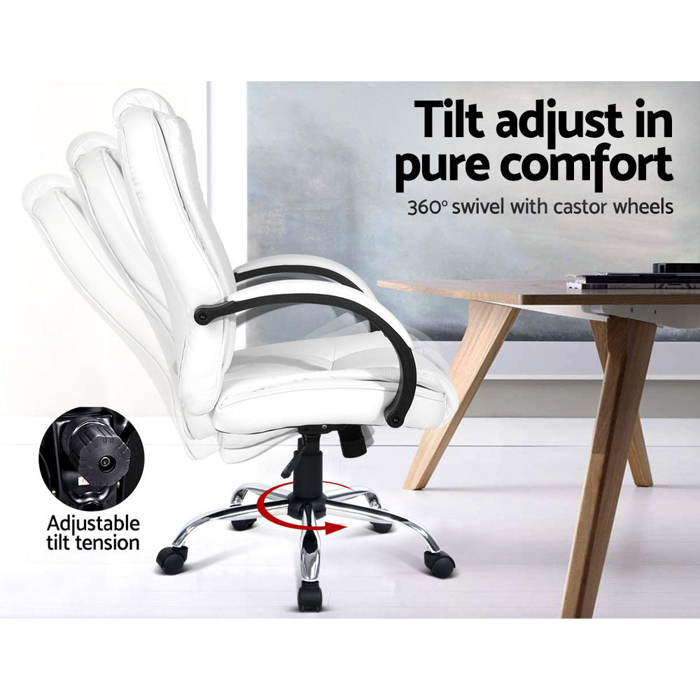 Executive Office Chair Leather Tilt White