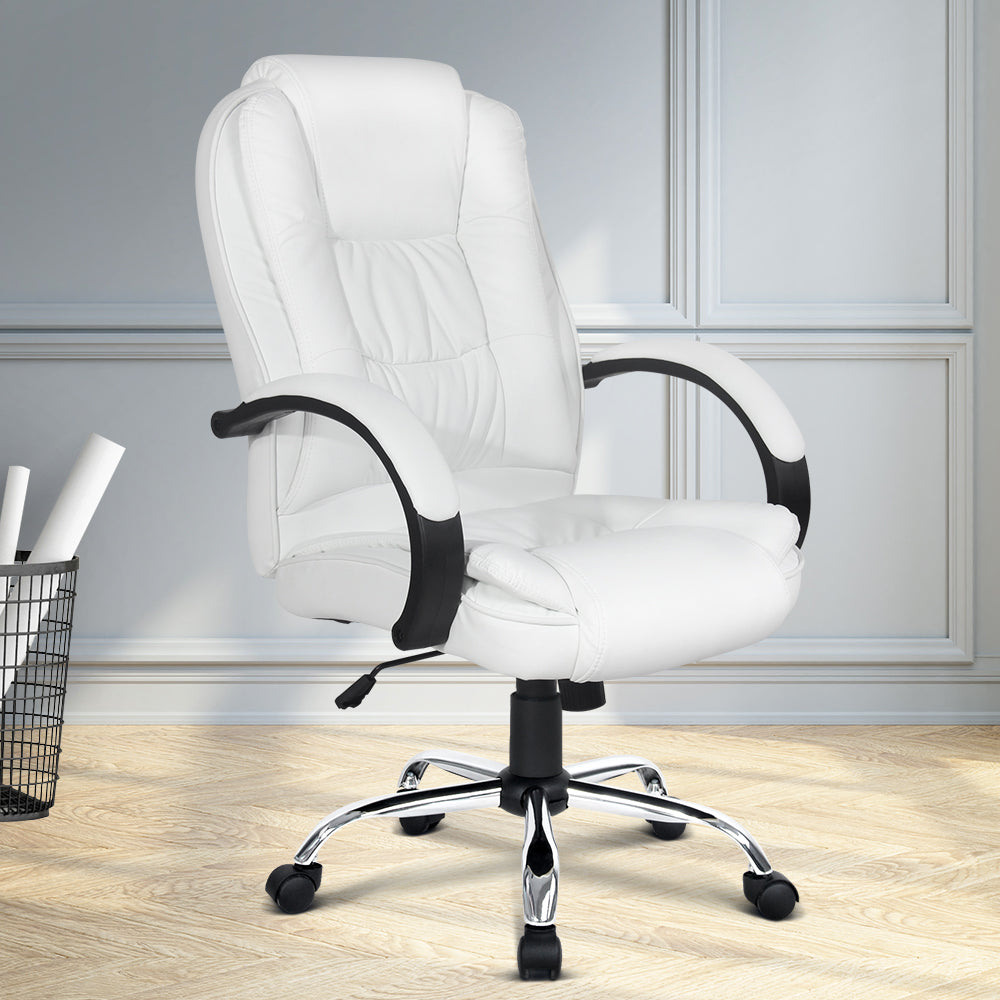 Executive Office Chair Leather Tilt White