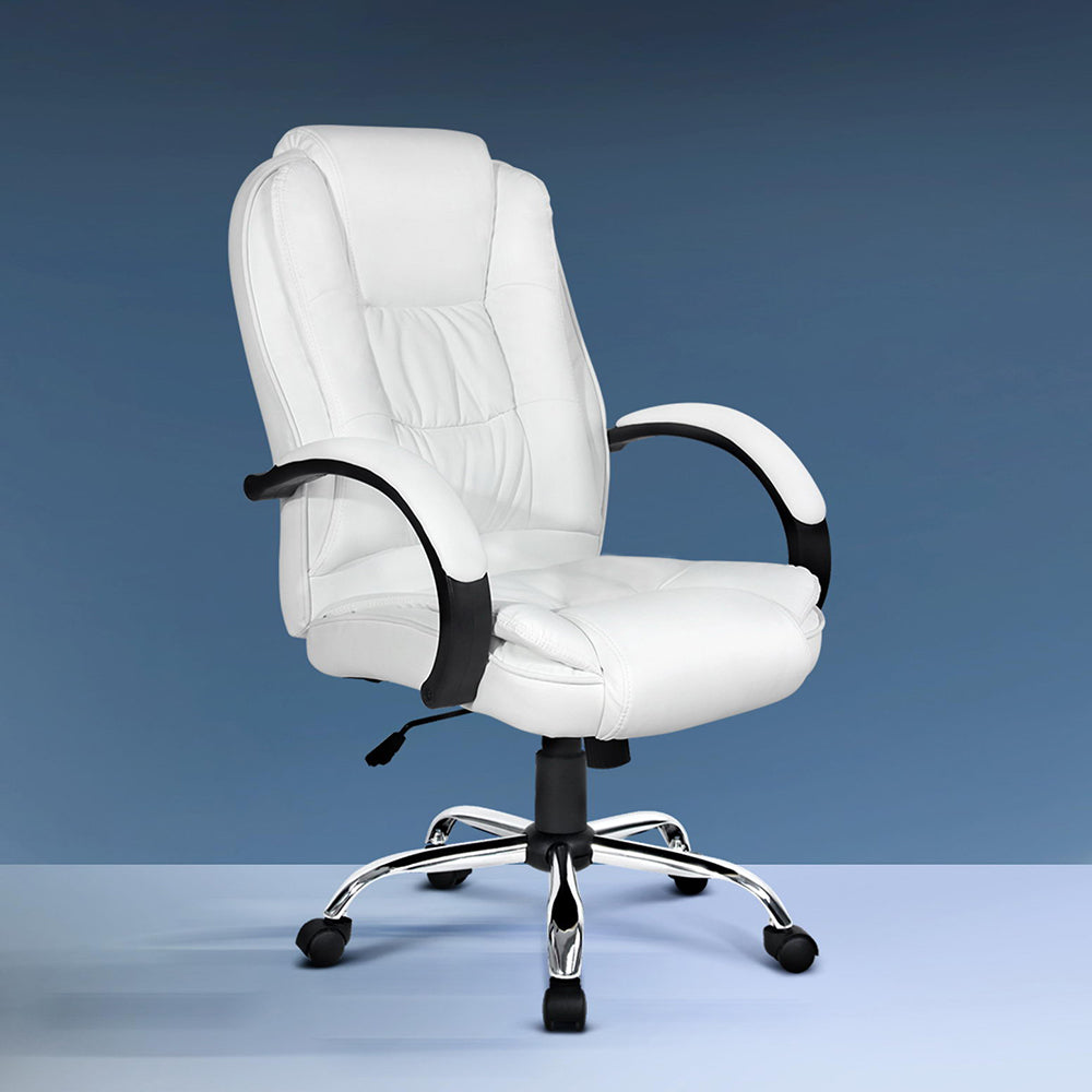 Executive Office Chair Leather Tilt White