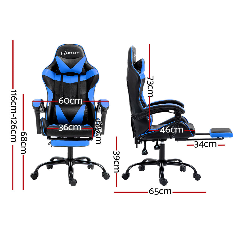 Gaming Office Chair Recliner Footrest Blue