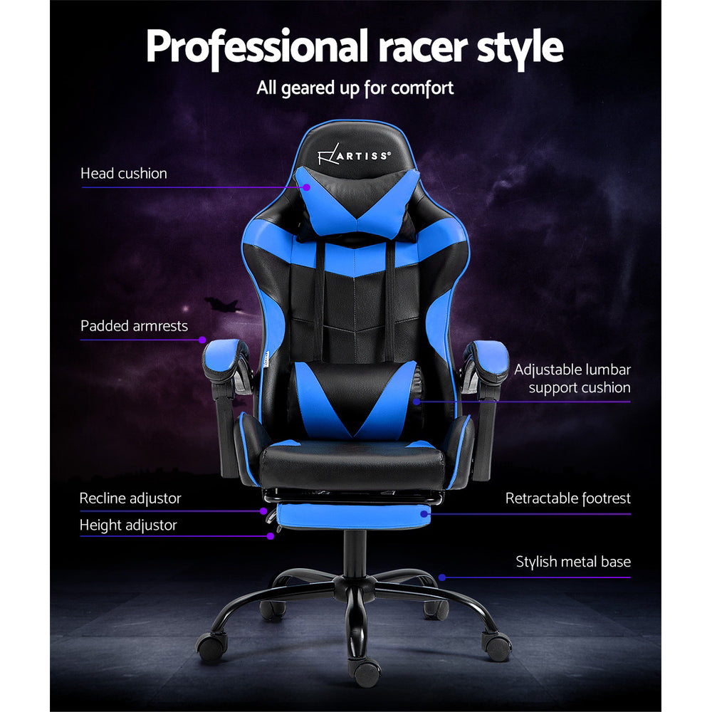 Gaming Office Chair Recliner Footrest Blue