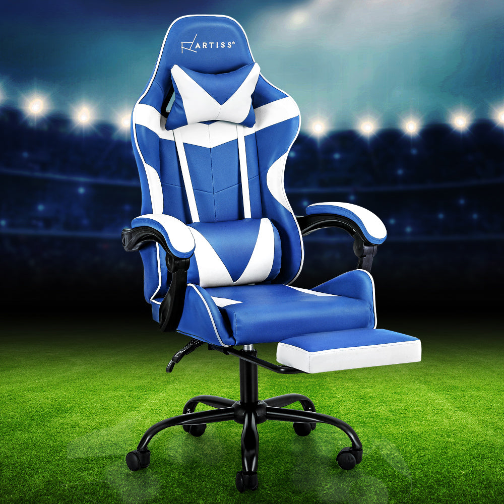 Gaming Office Chair Executive Computer Leather Blue White